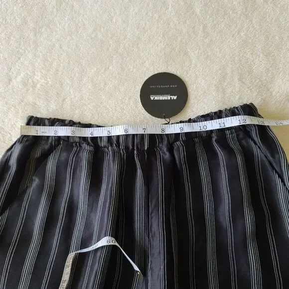 Alembika Black White Stripe Crop Pant Wide Leg Pull On Silky Size‎ Small NWT - Picture 10 of 12